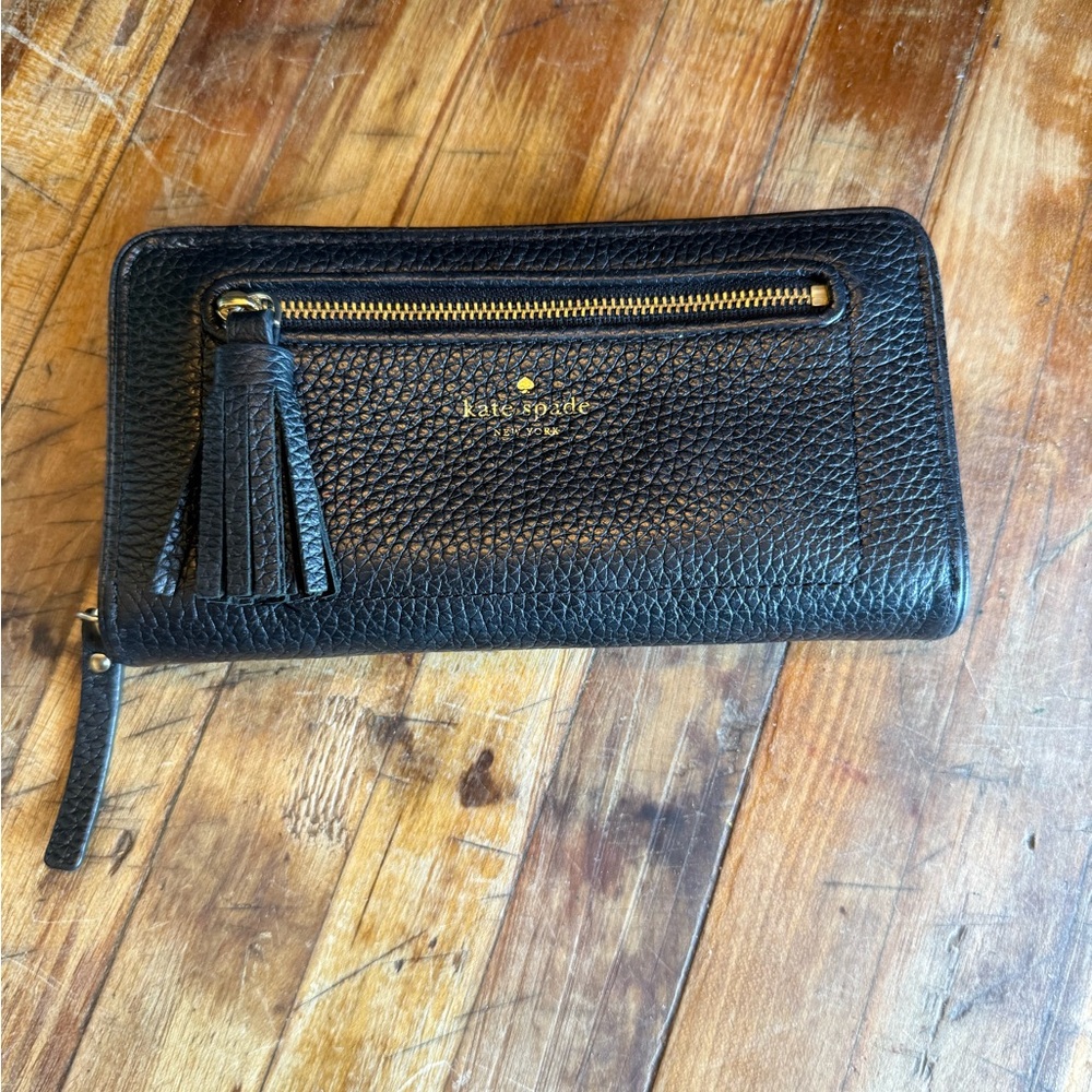 Kate Spade Black Leather Wallet with Tassel